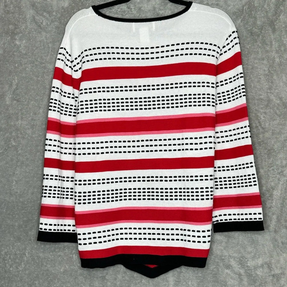 Alfred Dunner XL Sweater White Red Striped 3/4 Sleeve Round Neck Cotton Blend - Picture 4 of 6